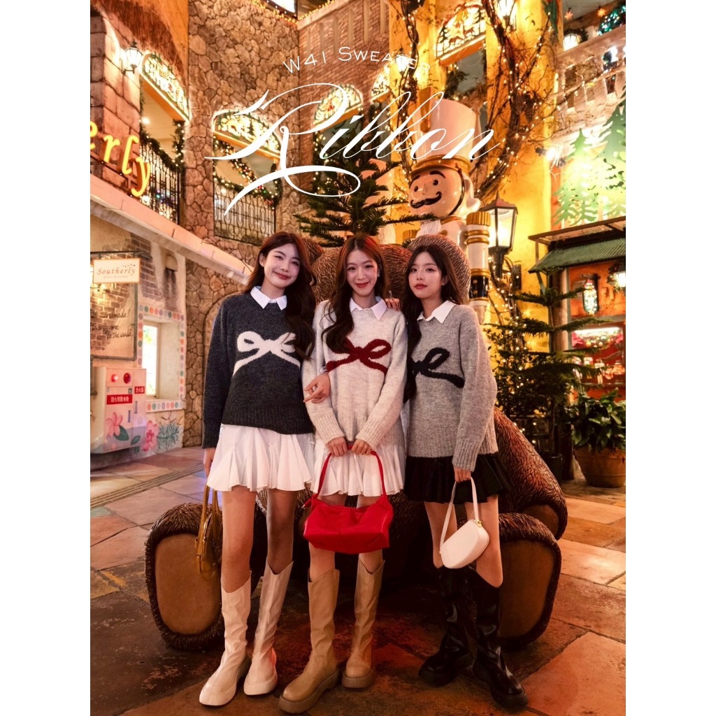 W41 Ribbon Sweater เสื้อไหมพรมลายโบว์