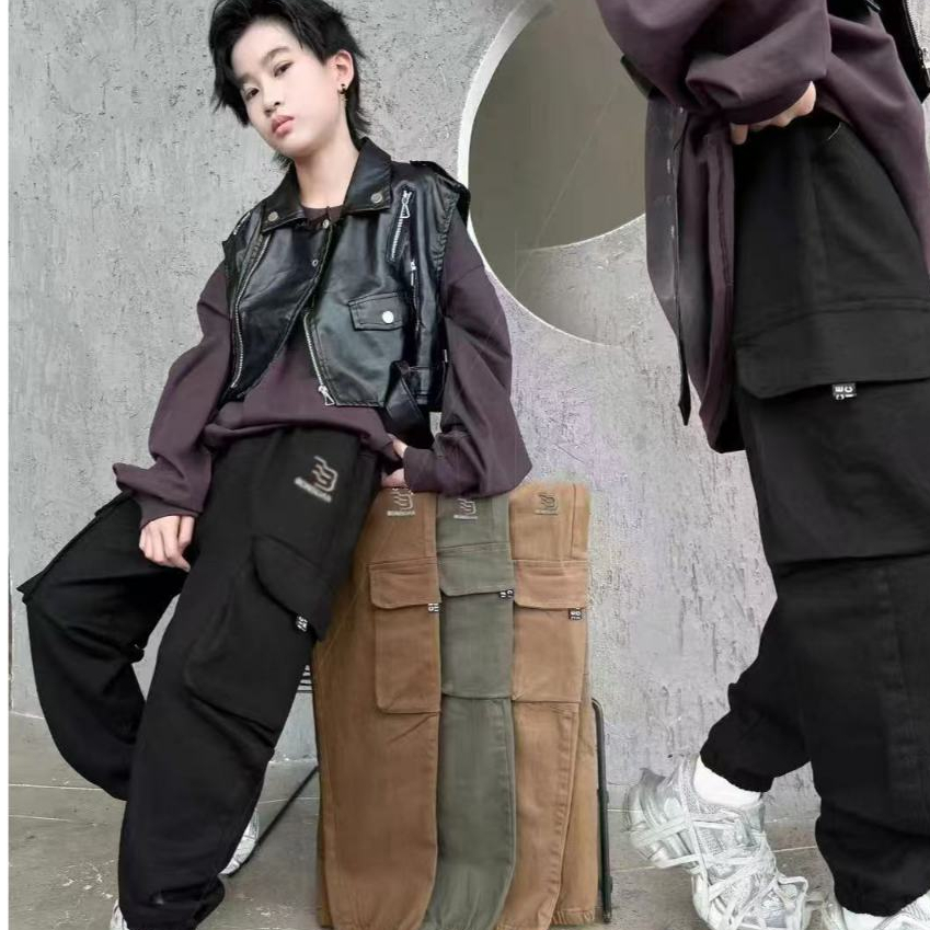 page shop กางเกงคาร์โก้ผ้าฝ้ายคุณภาพสูงสำหรับเด็กอายุ 9-13 ปี/cargopants/boy/กางเกงคาร์โก้