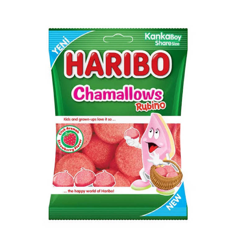 พร้อมส่ง1Haribo marshmallows rubino strawberry 70g. ใหม่ เยลลี่ฮาลิโบ มาร์ชดมลโลว์สตอเบอรี่