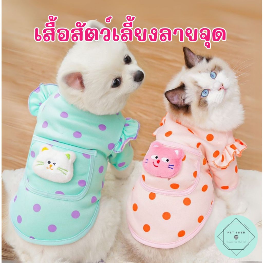 เสื้อลายจุดหมา แมว สุนัข Polka Dot Pet Shirt สีสดใส ผ้าบุสำลีใส่อุ่น