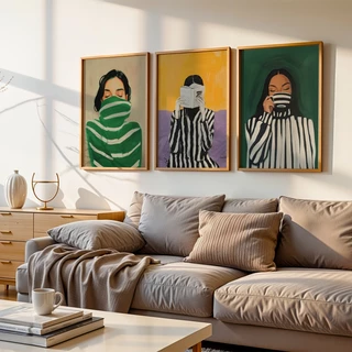 StriPes Girls-ภาพแต่งบ้านกรอบลอย ภาพพิมพ์แคนวาสขึงเฟรมไม้