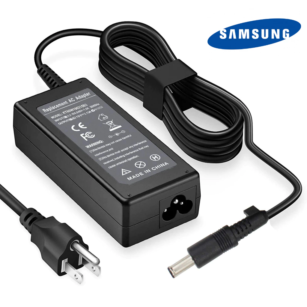 อะแดปเตอร์โน๊ตบุ๊ค Samsung 19V3.16A(60W)หัวขนาด 5.5*3.0mm พร้อมสายไฟAC Laptop Power Notebook Adapter