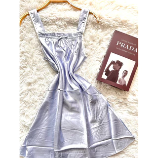 พร้อมส่ง!!ชุดนอนกระโปรงผ้าซาตินสีพื้น ฟรีไซส์