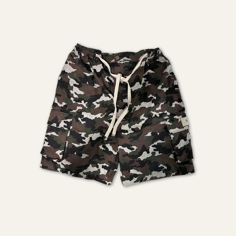 fitment กางเกงคาร์โก้ขาสั้น ลายทหาร ทรงใหญ่