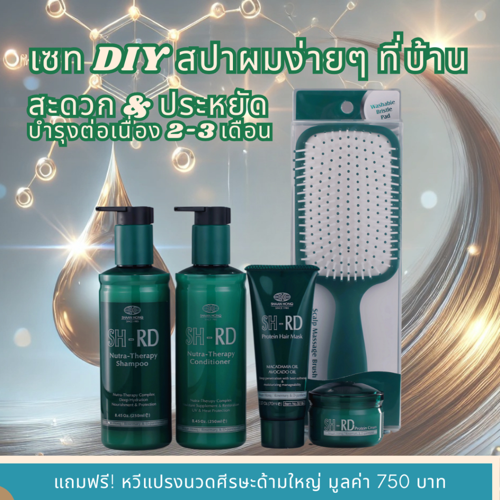 เอสเอชอาร์ดีเซทฟื้นฟูผมเสีย 4ชิ้น SH-RD (แชมพูและครีมนวดผม250มล.โปรตีนครีม50มล.แฮร์มาส์ค70มล.)แถมฟรี หวีแปรงมูลค่า750บาท