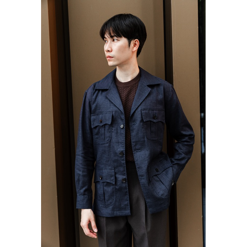 TOFFY & BROWN / LINEN SAFARI JACKET (MIDNIGHT BLUE)