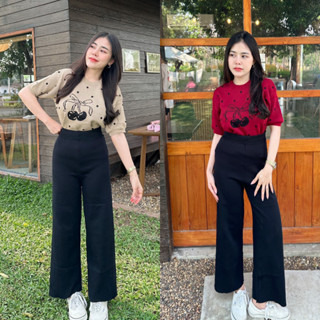 🌈SpinnyHouse🌈งานชุุดเซ็ต 2 ชิ้น เสื้อคอกลมแขนสั้นทอจุดเชอร์ร…