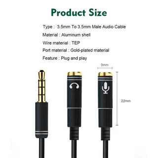 สายแยกหุฟังและไมค์ สัญญาณเสียง 3.5 มม สายเคเบิ้ล เข้า 1 ออก 2 Audio Stereo Splitter Cable สายต่อแยกหูฟังตัว แยกเสียง
