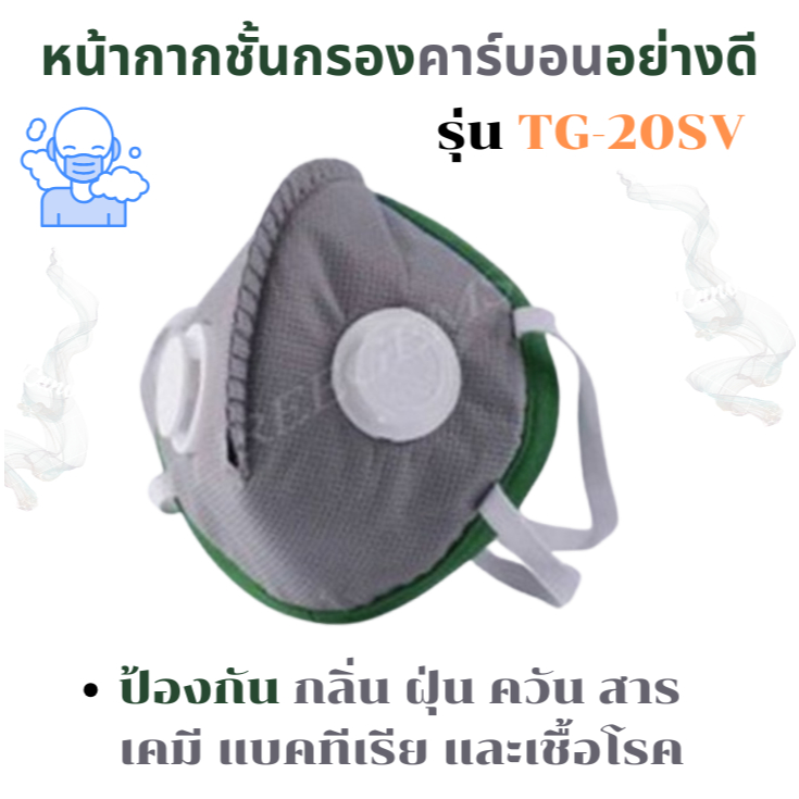 หน้ากากทรีเจมส์Mask TG-20SV วาล์วคู่ แมสค์คาร์บอน ป้องกันกลิ่น ฝุ่นPM2.5 ควัน สารเคมีเชื้อโรค