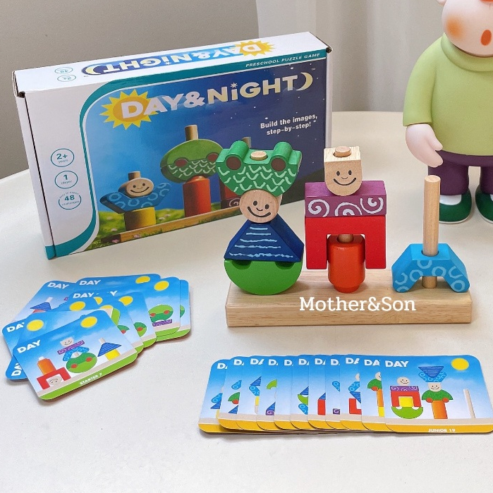 MooShi - ของเล่นมอนเตสซอรี่ บล็อคไม้ Day & Night 🌈
