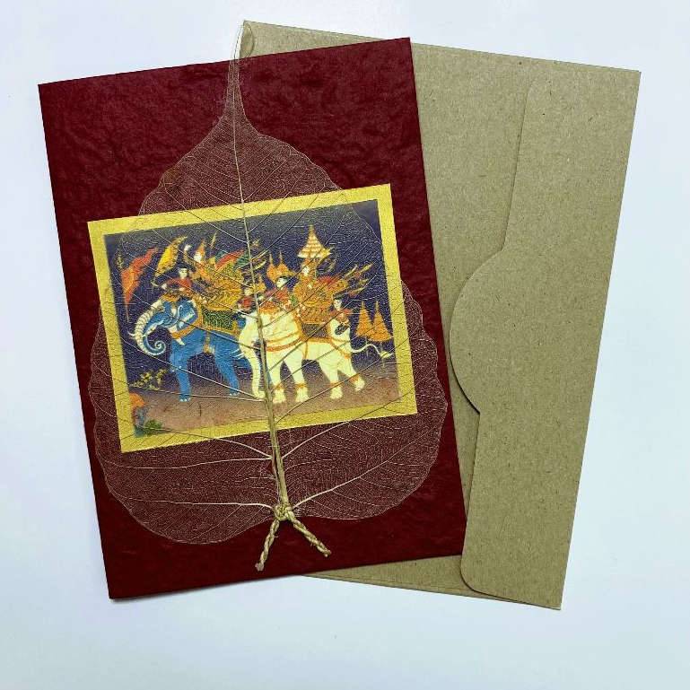 การ์ดลายไทยแฮนด์เมดกระดาษสา พร้อมซอง Mulberry paper Handmade cards with Thai traditional designs