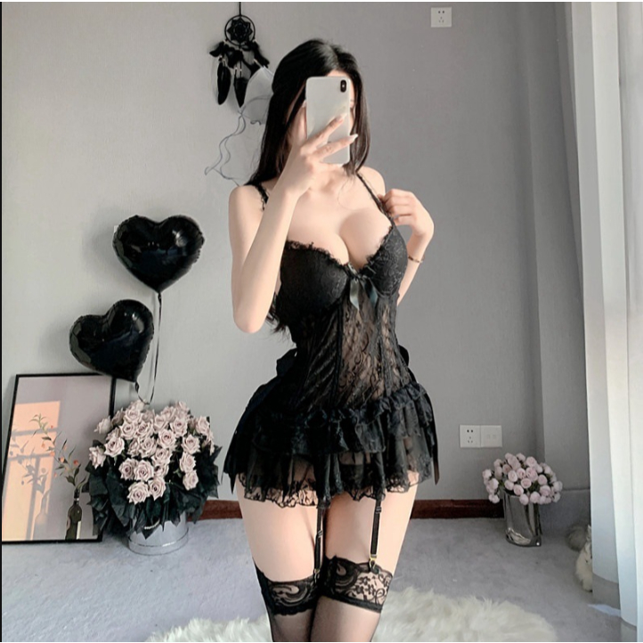 😍SexyLove😍ชุดนอนเซ็กซี่ ชุดนอนลูกไม้ ชุดรัดตัวสายเดี่ยว การตกแต่งโบว์ ผ้าเนื้อนุ่ม สวมใส่สบาย ส่งจากประเทศไทย