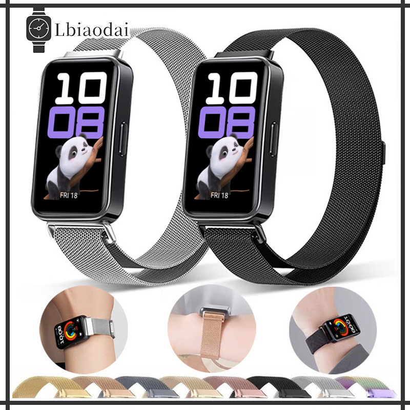 ลูปมิลานแถบสแตนเลส Huawei Band 10 9 8 สร้อยข้อมือโลหะข้อมือแม่เหล็ก Huawei Band 10 9 8 NFC นาฬิกาอัจฉริยะอุปกรณ์เสริม