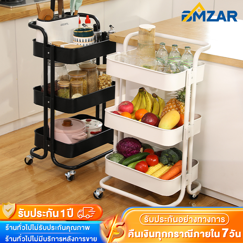 BMZAR ชั้นวางของมีล้อ 3/4ชั้น พร้อมล้อเลื่อน+ที่จับ ชั้นวางรถเข็น ชั้นวางของ ใช้ในสถานการณ์ต่างๆ  เคลื่อนย้ายสะดวก