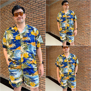 Amtar ชุดเซ็ต Plus size เสื้อกางเกงฮาวายผ้าไหมอิตาลี เสื้อผ้าไซส์ใหญ่ สาวอวบ คนอ้วน