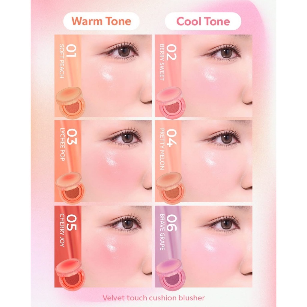 [พร้อมส่ง] MERREZ’CA Velvet Touch Cushion Blusher เมอร์เรซกา บลัชออนคุชชั่น  เนื้อกำมะหยี่นุ่มลื่น เกลี่ยง่าย 3 g. ราคา ถูกที่สุด ดีลบีเคเค แกลเลอรีภาพที่ 3