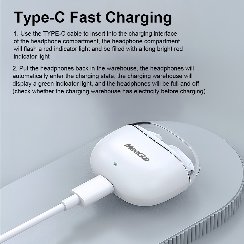 MeeGoo หูฟังบลูทูธไร้สาย TWS Bluetooth 5.4 ตัดเสียงรบกวน ขนาดเล็ก ใส่โดยไม่เจ็บ เปิดฝาเชื่อมต่อทันที