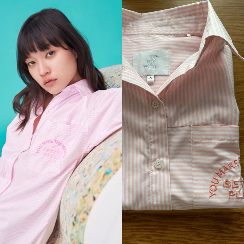 UPTOYOU Stripe oversize shirt with embroidered +collagen fiber เสื้อเชิ้ตไซส์ S ส่งต่อ สภาพเหมือนใหม