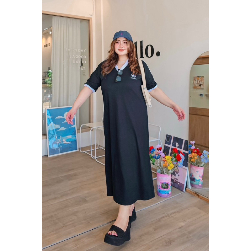 เดรสยาวคอวีไซส์ใหญ่ปักโลโก้ ลุคสปอร์ต อก 40-62”