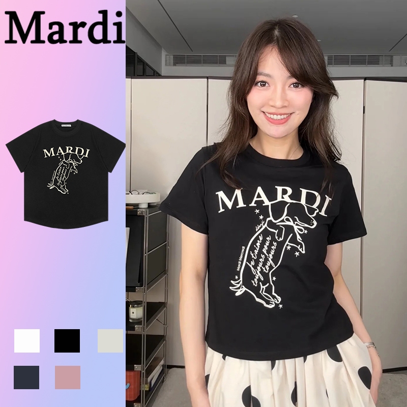 Mardi mercredi ฟรีไซส์ ผู้หญิง พิมพ์ลายลูกสุนัข เสื้อแฟชั้น เเบบสุดฮิต ทรงหลวม สไตล์เกาหลี เข้ากับทุกสไตล์ ฤดูร้อน