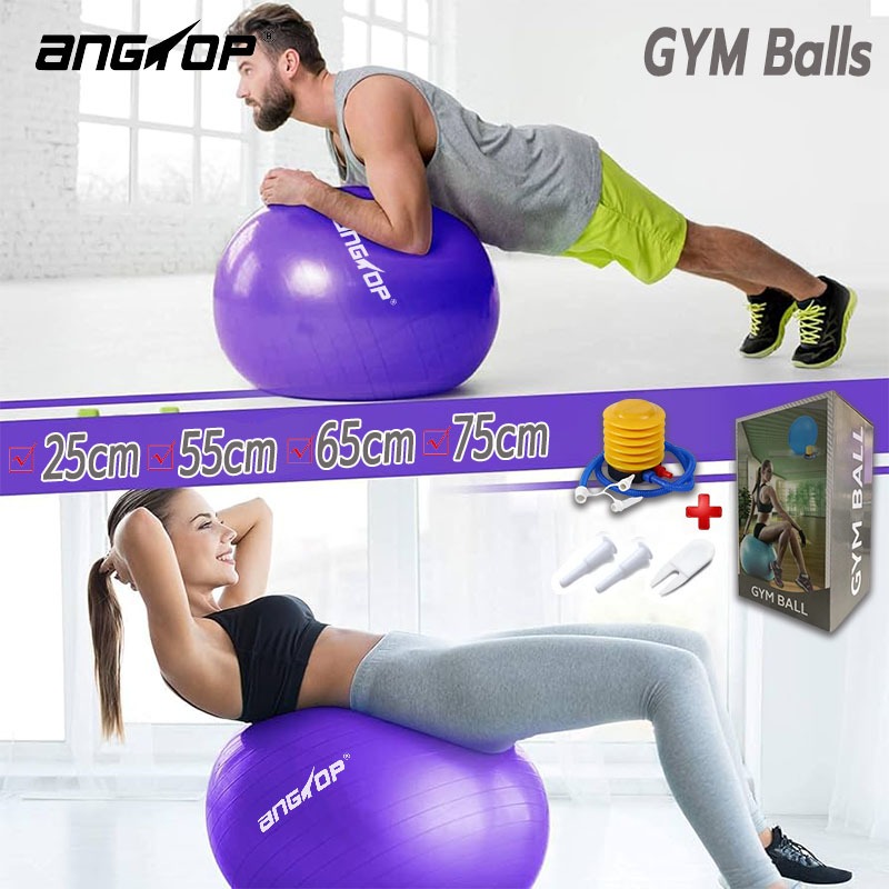 (กล่องบรรจุ+ที่เติมลม)angtop ลูกบอลโยคะ เติมลม65cm gym ball วัสดุหนาป้องกันการระเบิด ลูกบอลใหญ่ 75cm