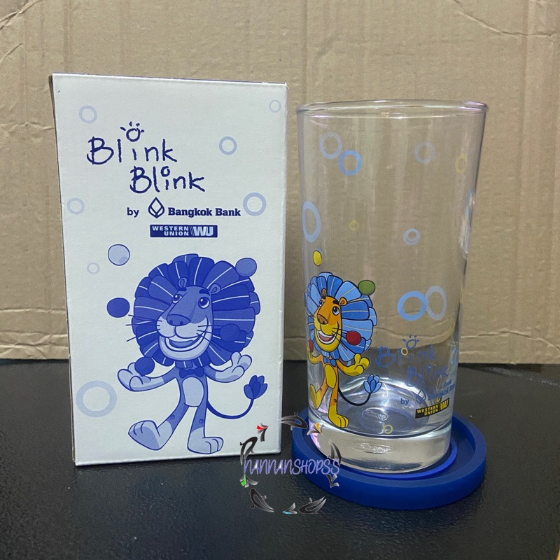 แก้วน้ำ Ocean พร้อม ที่รองแก้ว BlinkBlink บลิงก์บลิงก์ ธนาคารกรุงเทพ Bualuang Bangkok Bank BBL ของที