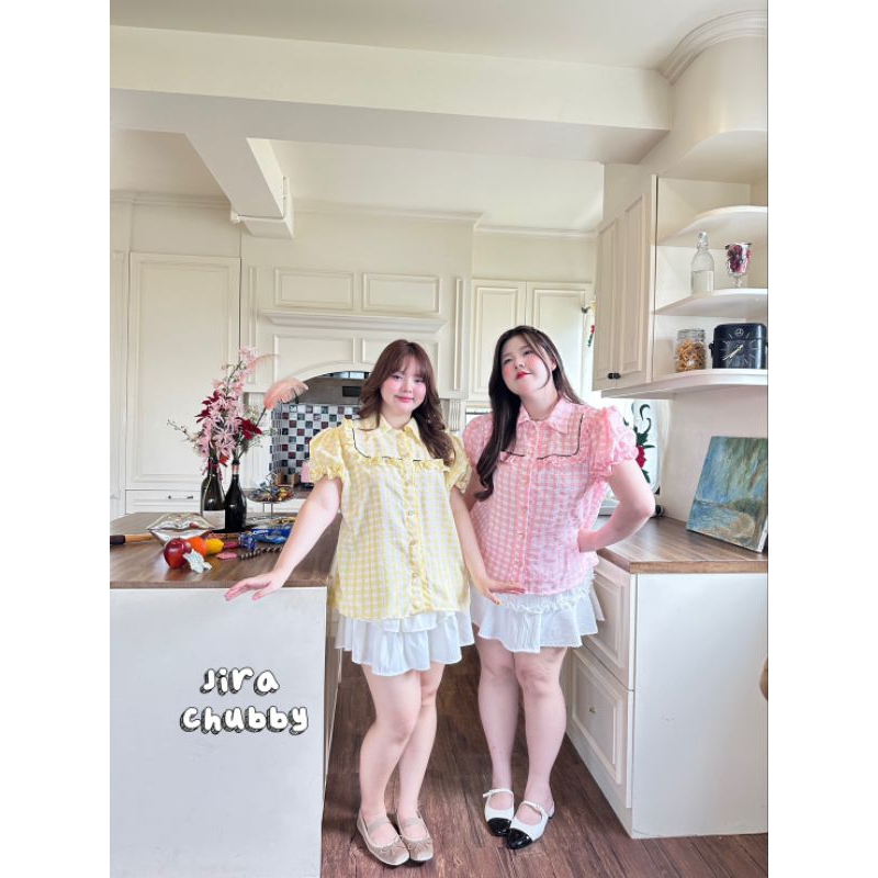 (Jira)เสื้อคอปกแขนตุ๊กตา อกฟรีไซส์ 40"-52" ยาว 23" สีพาสเทล แต่งระบายตรงคอน่ารักมาก