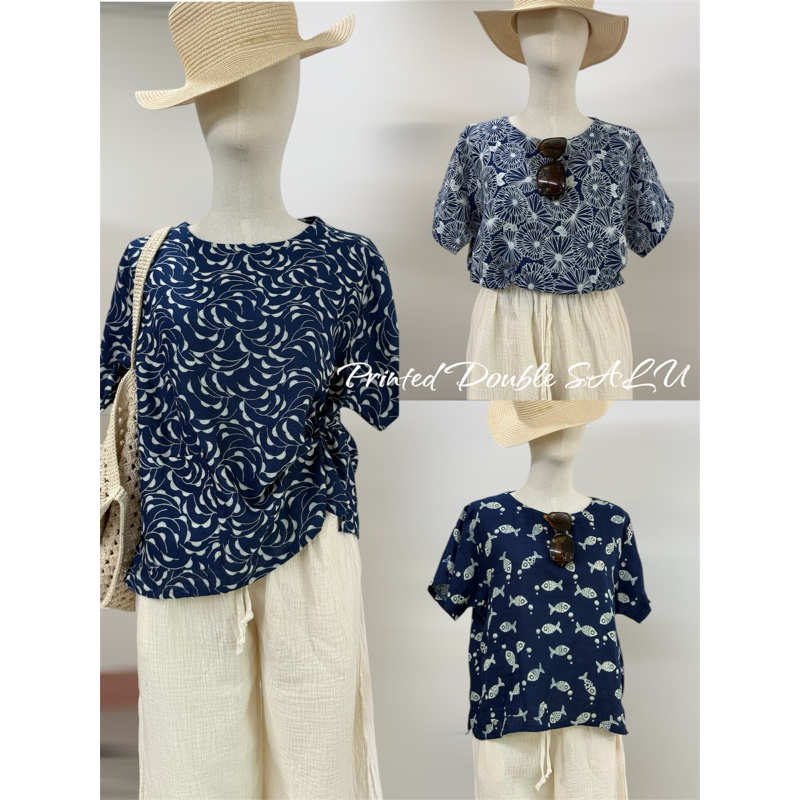 💕 เสื้อแขนสั้น ผ้าสาลู 2 ชั้น พิมพ์ลาย