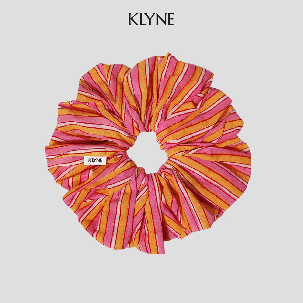 [ไซส์ใหญ่] KLYNE Fluffy Scrunchies Wide Stripe Style | ยางมัดผมผ้าคอตตอนอินเดียลายทางใหญ่