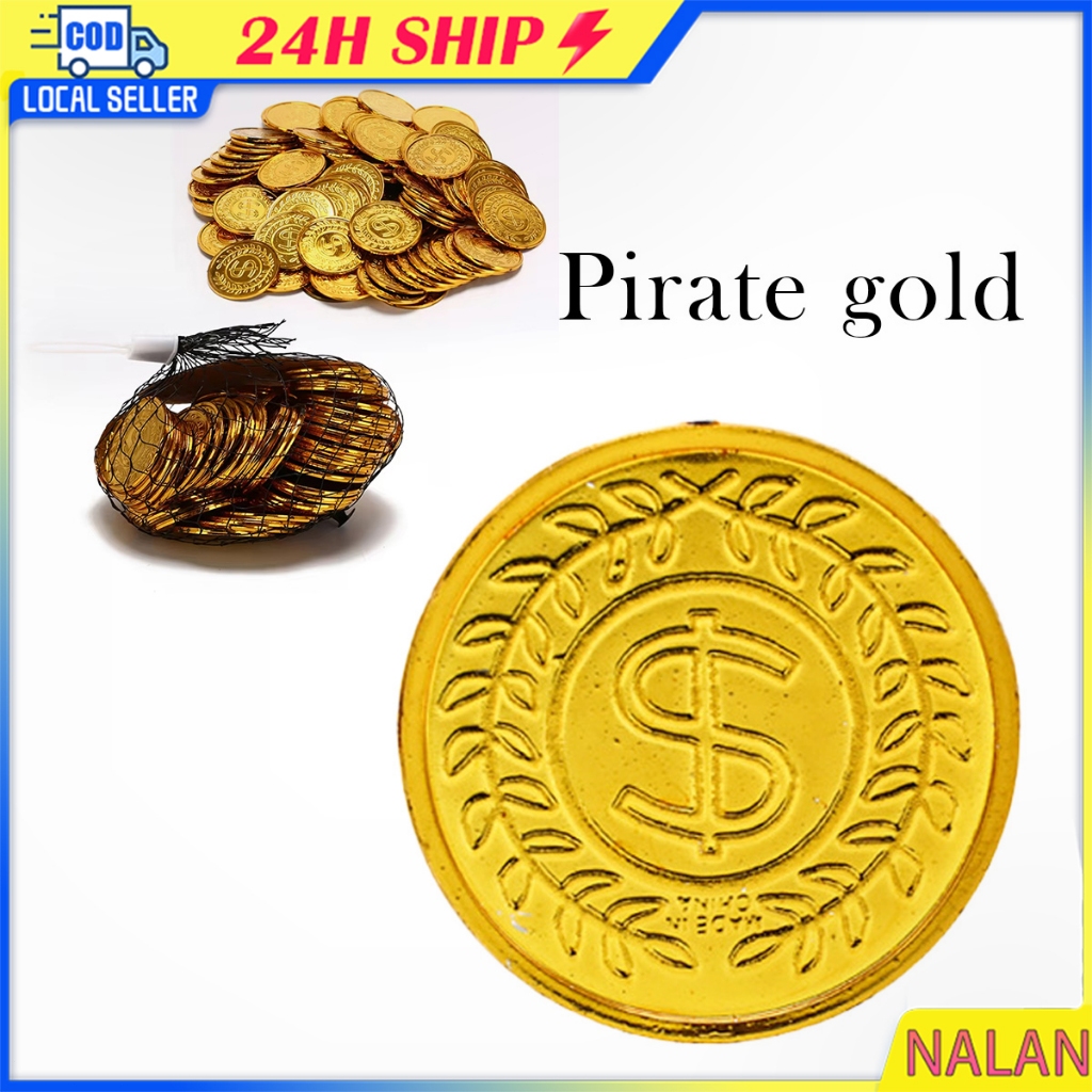 ร้านอยู่กทม.เหรียญโจรสลัด100เหรียญ สีทอง สำหรับเล่นเกมประดับตกแต่งปาร์ตี้ แบบพลาสติก