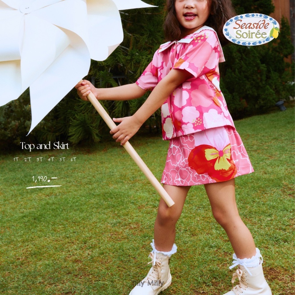 Tilly Milly  เซ็ตเด็กผู้หญิงคอปกกะลาสี กระโปรงสั้น (สีชมพู ) - Seaside Soirée