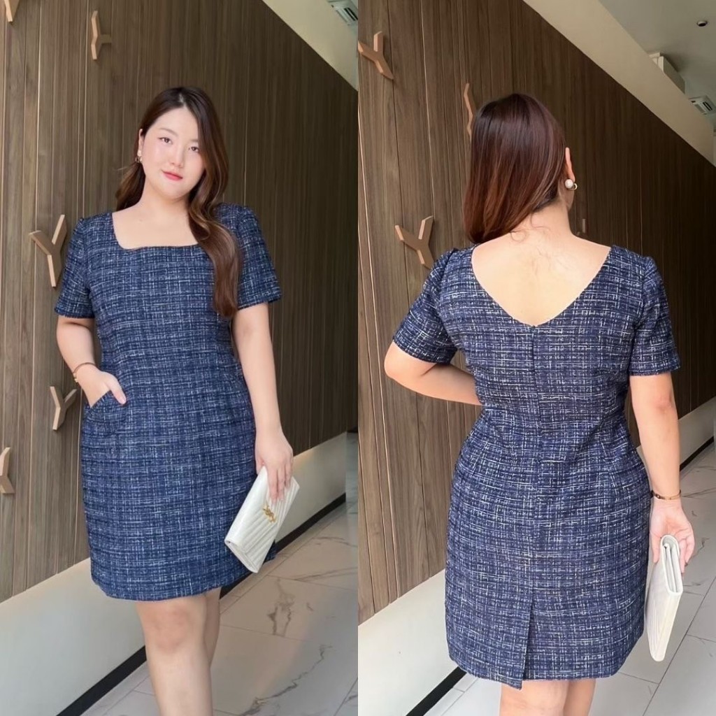 เดรสทวิตทรงเอ สาวอวบ ใส่แล้วผอม ไซซ์ M-10XL รุ่น Mary