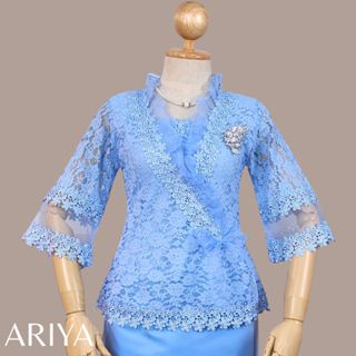 เสื้อลูกไม้ออกงานคอตั้งระบายผ้าแก้วโบว์#1 ( เซ็ตสีที่ 2/2 )