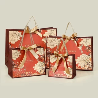 พร้อมส่ง ถุงของขวัญ ถุงพรีเมี่ยม Best Wishes ถุงกระดาษ ขายเป็นใบ หูหิ้วเชือก งานพิมพ์เรียบลาย3มิติ