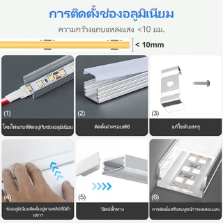 รางอลูมิเนียม LED แบบหนา 100% (พร้อมกิ๊บล็อค) รางไฟริบบิ้น LED 1 เมตร แข็งแรงทนทาน
