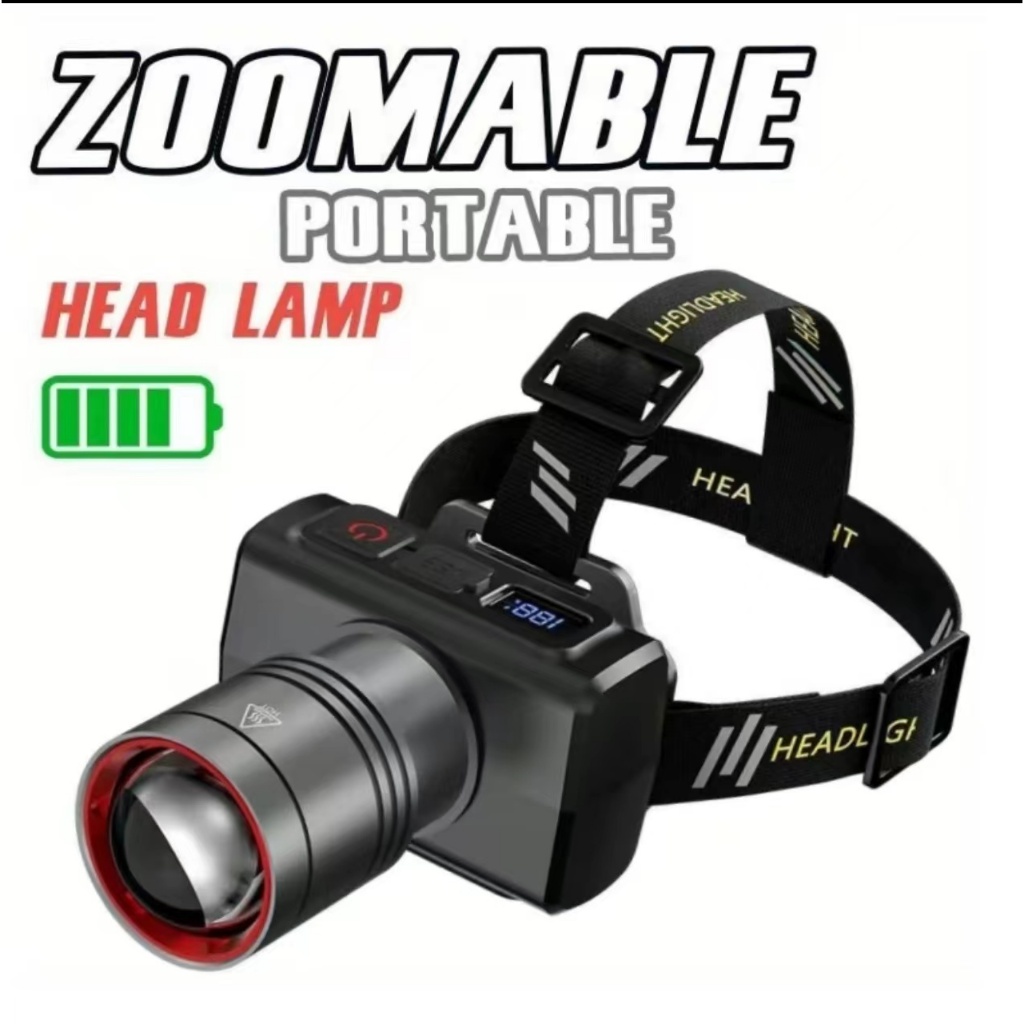 ไฟหน้า LED, สว่างมาก, ชาร์จ USB, ซูมได้, สีขาว /เหลือง, 3 โหมดแสง, เหมาะสำหรับการตั้งแคม ป์, ตกปลา, สำรวจ, และใช้ฉุกเฉิน