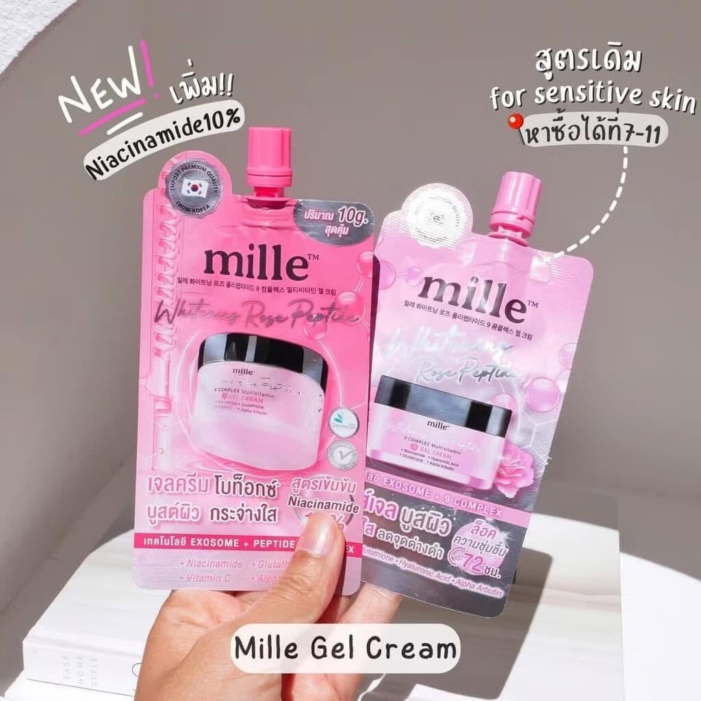 (ซอง) Mille มอยเจลมิลเล่ 𝗠𝗶𝗹𝗹𝗲 𝗪𝗵𝗶𝘁𝗲𝗻𝗶𝗻𝗴 𝗥𝗼𝘀𝗲 𝗣𝗲𝗽𝘁𝗶𝗱𝗲 𝟵 𝗖𝗼𝗺𝗽𝗹𝗲𝘅 𝗚𝗲𝗹 𝗖𝗿𝗲𝗮𝗺