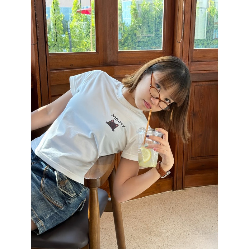 [One Day] Baby tee เสื้อครอปเบบี้ที สกรีนลายด้านหน้า-หลัง ผ้าคอตตอนเกรดพรีเมี่ยม ครอปเบบี้ที