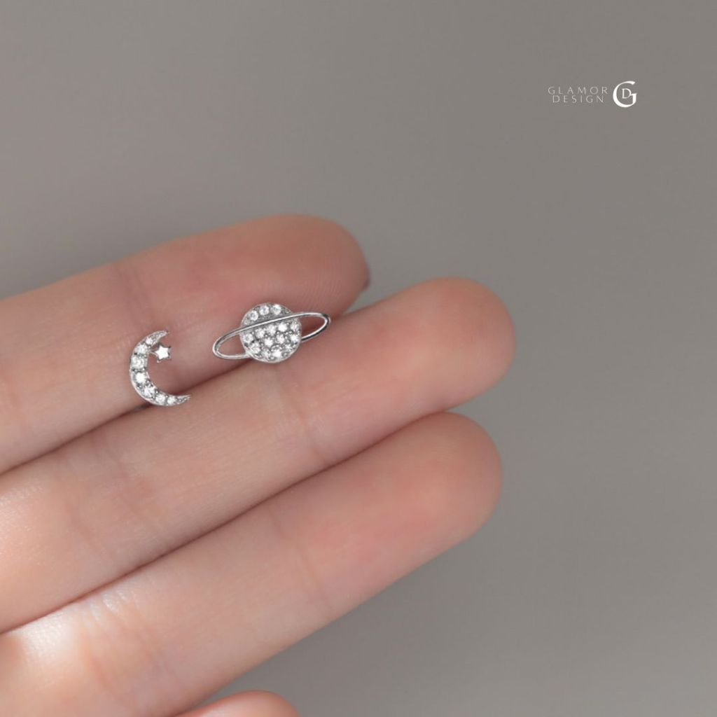 GLAMOR✨ ต่างหูเงินแท้ Solis & Luna ซีรีส์ Planet ต่างหูเพชรแฟชั่น จี้พระจันทร์ ดาวเสาร์ Valentine ของขวัญ - รูปที่ 2