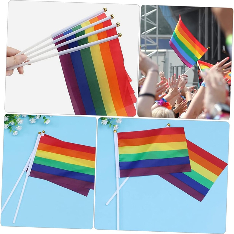 🏳‍🌈 ธง ขนาด ธงสีรุ้ง สีรุ้ง 🏳‍🌈 ธงสีรุ้งผืนเล็กมีด้ามจับ LGBT ขนาด ธงโบกL ธงพร้อมเสา ธงผ้ามองเห็นสองด้าน ธงสายรุ้ง