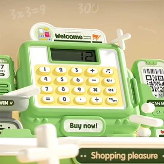 XinGe แคชเชียร์ของเล่น มีไฟมีเสียง เครื่องคิดเงินของเล่น ที่ออกแบบมีกล่องเก็บของ 64Pcs