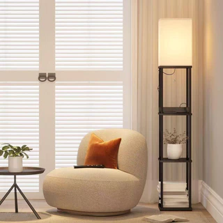 โคมพื้น floor lamp สีหลอดไฟ นํา ด้วยชั้นวาง สำหรับห้องนั่งเล่นห้องนอนสำนักงาน