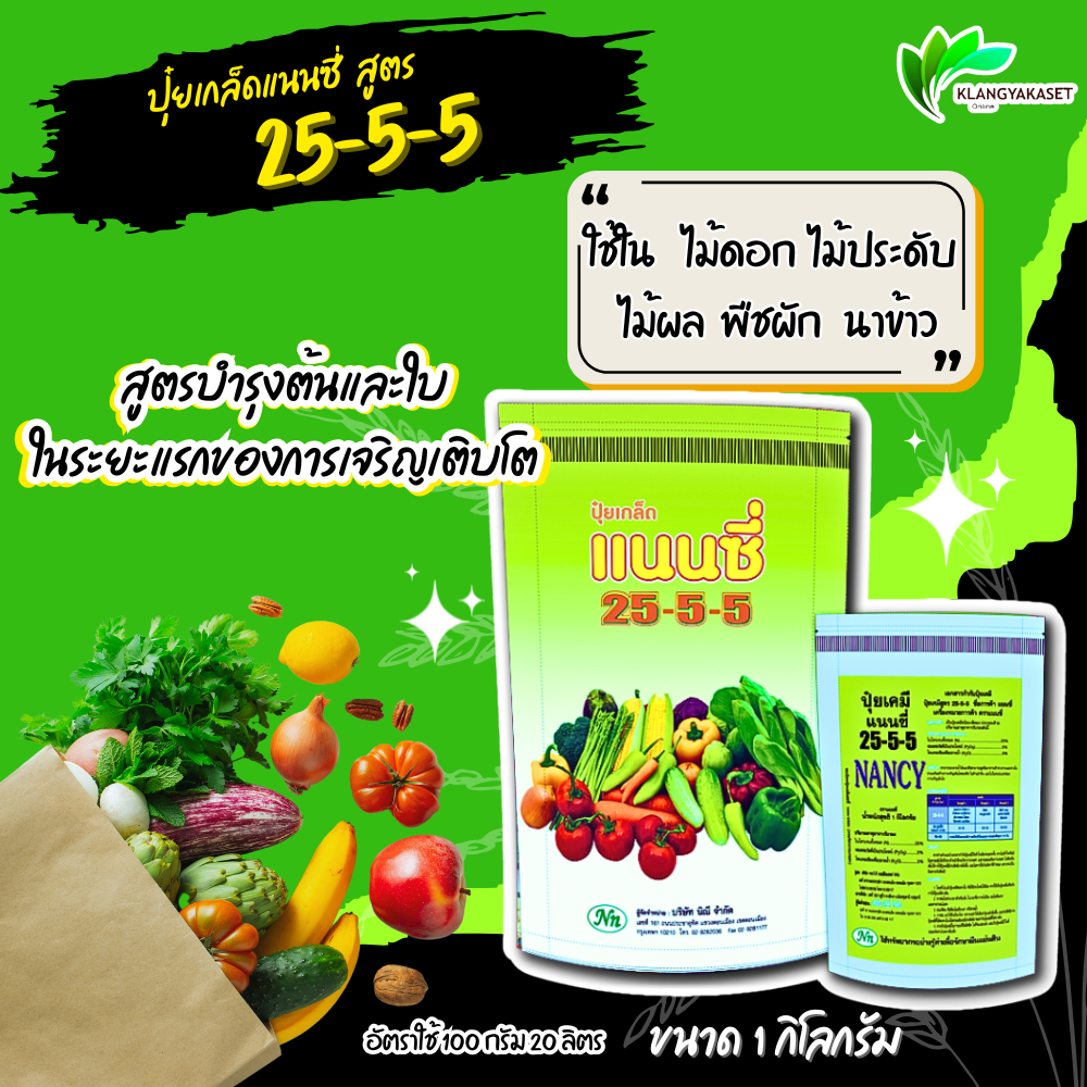 🌳25-5-5 แนนซี่ 1 กก ปุ๋ยเย็น สูตรประหยัด บำรุงต้นและใบ สูตรเร่งการเจริญเติบโต ลำต้น ใบ และยอด
