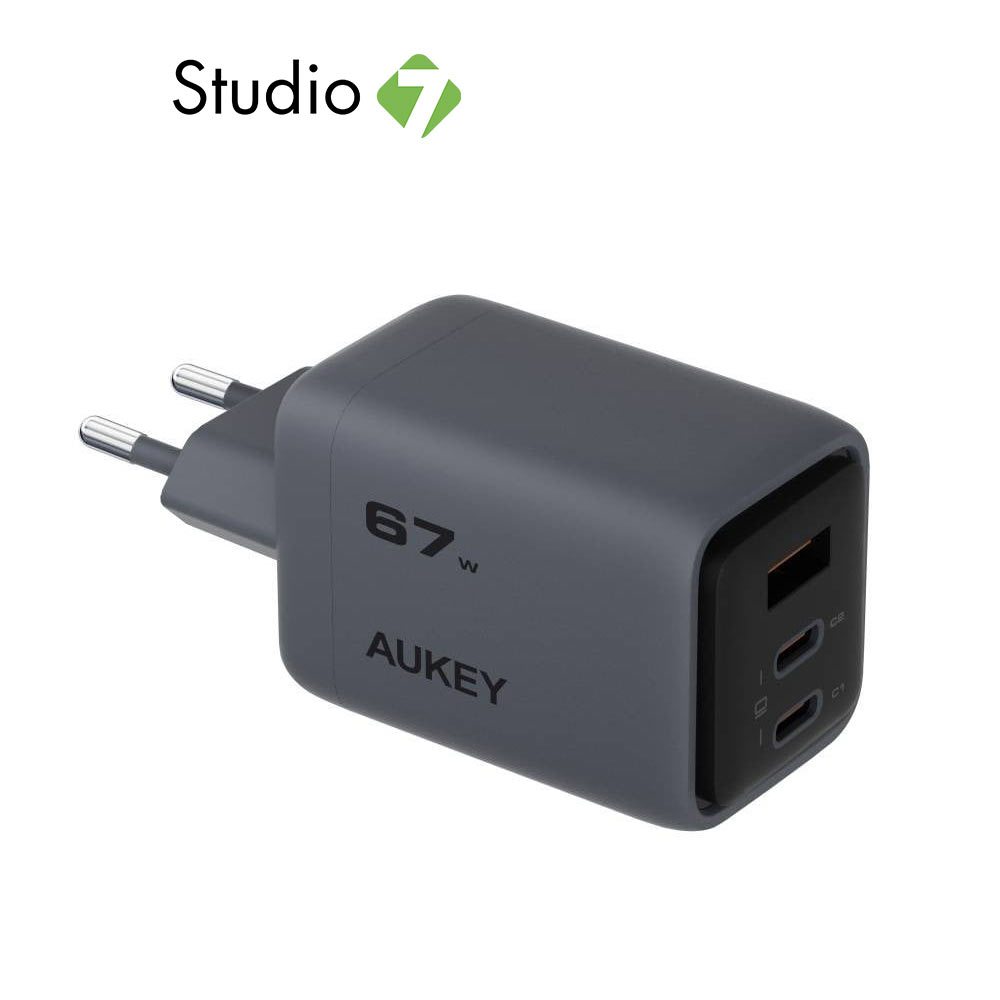 อะแดปเตอร์ AUKEY Wall USB Charger 1 USB-A / 2 USB-C (PD67W) GaN Gray (PA-C3) (TISI) by Studio7