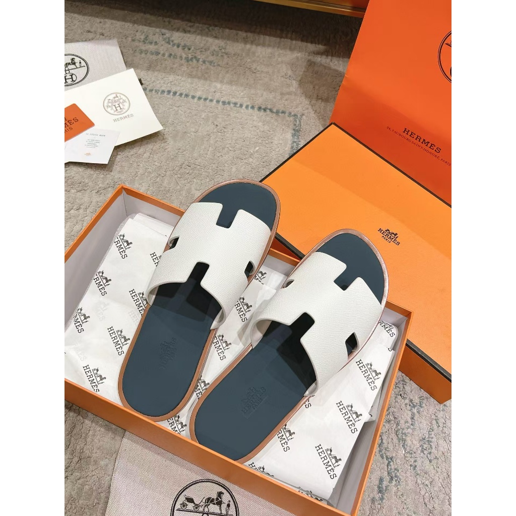 🌸 HERMES  Izmir เปิดนิ้วเท้ารองเท้าแตะผู้ชายสีขาว