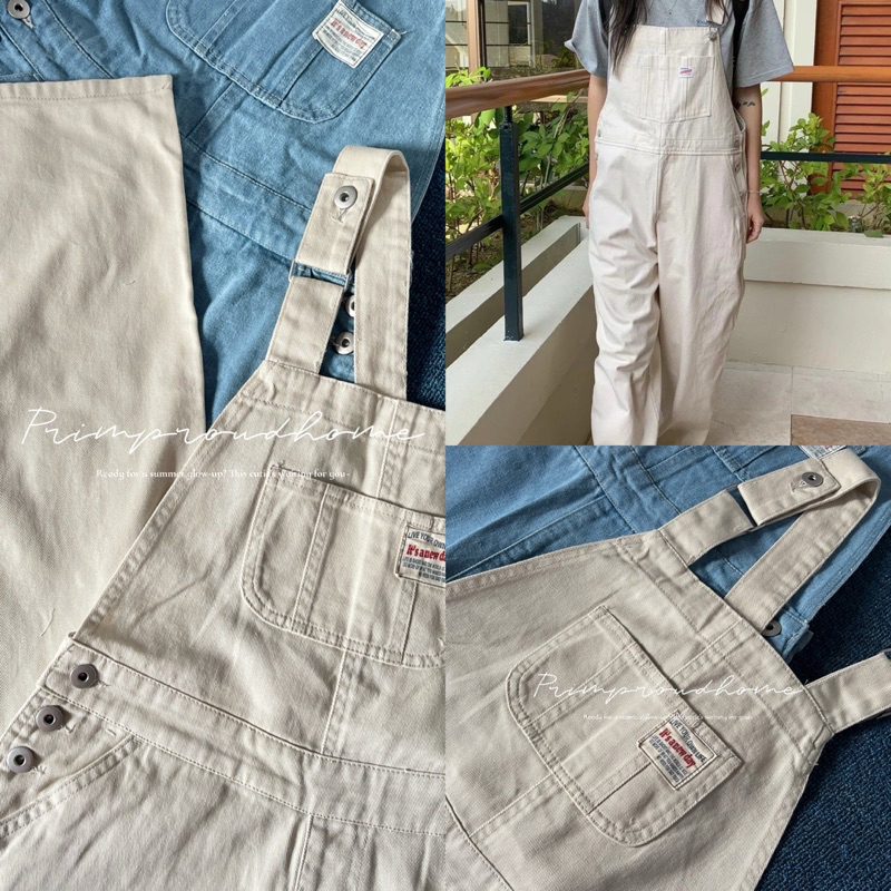 มีส่งด่วน 1 วัน กทม.✅ [พร้อมส่ง] ⟢ primproudhome เอี๊ยมยีนส์สีครีม ทรงขากระบอก สีละมุนสุดๆ