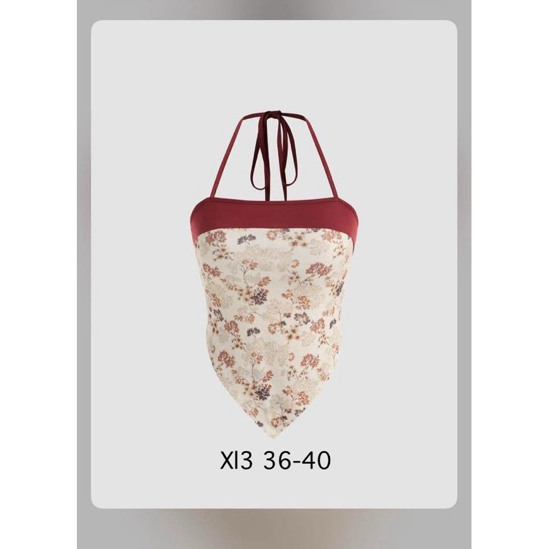 สายเดี่ยวพิมพ์ลายดอก คล้องคอ ทรงตัวv cider