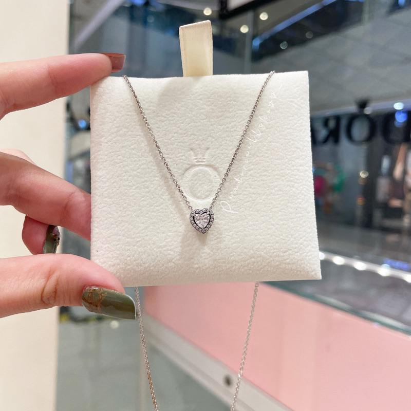 (ของแท้100%)Pandora silver necklace สร้อยคอหัวใจเพชร ยาว45cm.