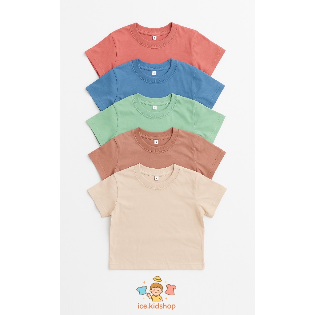 เสื้อยืดเด็กสีพื้น Size S-L อายุ 1-5 ปี แขนสั้น คอกลม ผ้าคอตตอน ใส่ได้ทั้งหญิงและชาย พร้อมส่งในไทย
