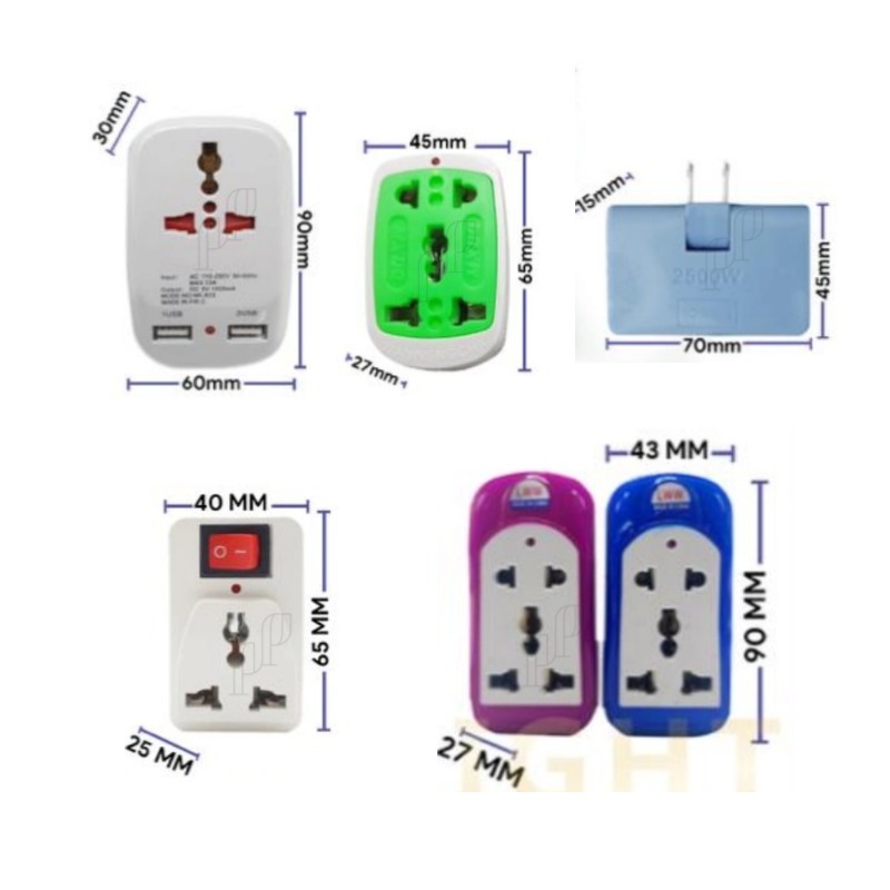 ปลั๊กไฟ2ขาแบน ปลั๊กแปลง มีสวิทช์ 3ตา ปลั๊ก2USB 10A 250V 800W/2500W